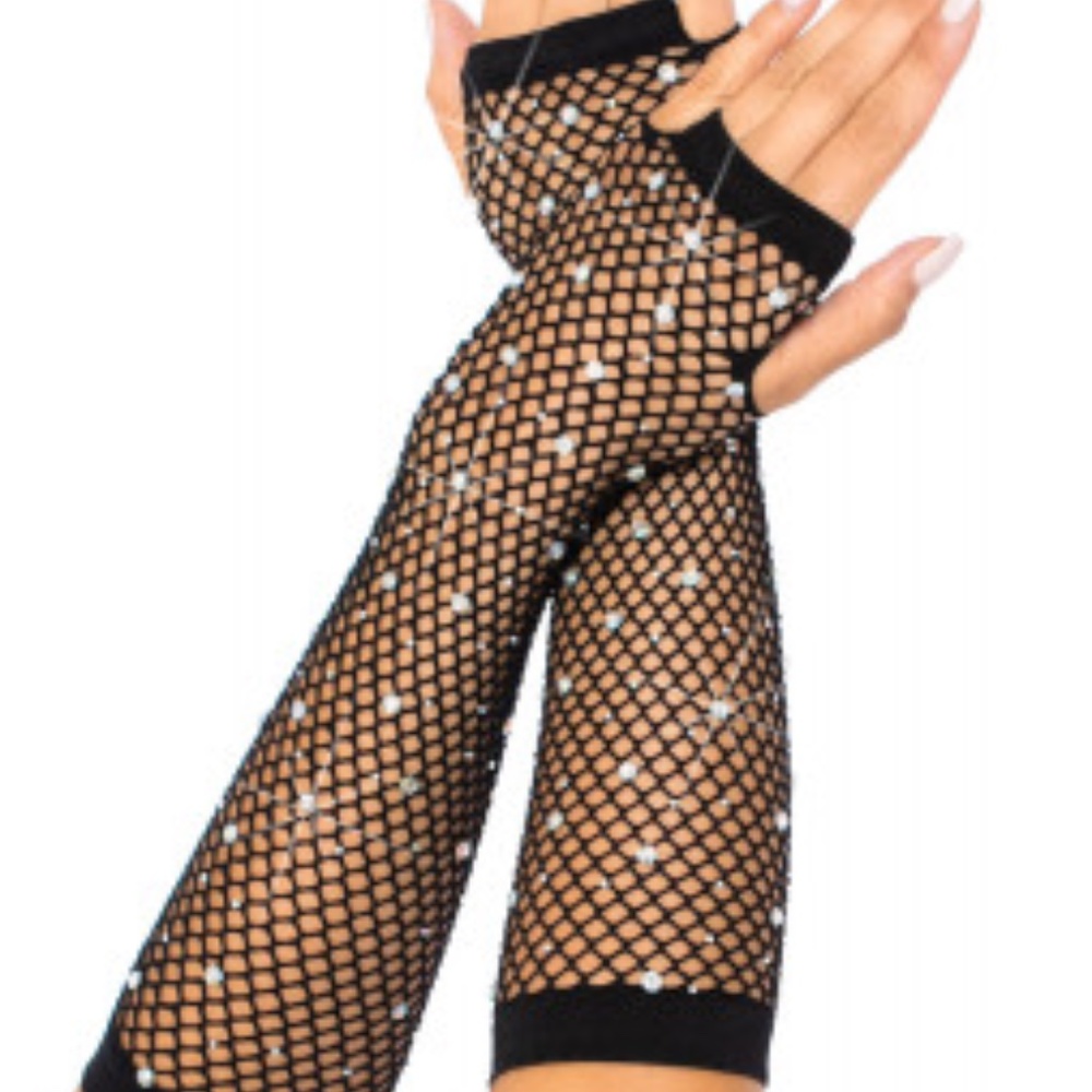 Rhinestone Fishnet Arm Warmers